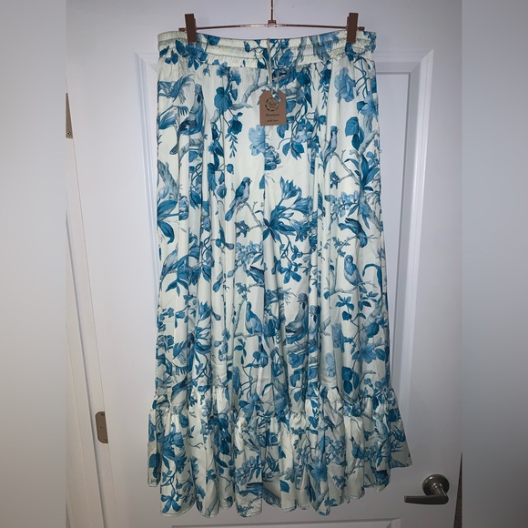 A rare Bird NWT BIRD OF PARADISE CREAM & TURQUOISE PANTS OS - Picture 5 of 15